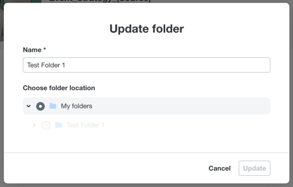image showing the update folder pop up window